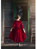 Burgundy Velvet Lace Trim Flower Girl Dress Christmas Dress